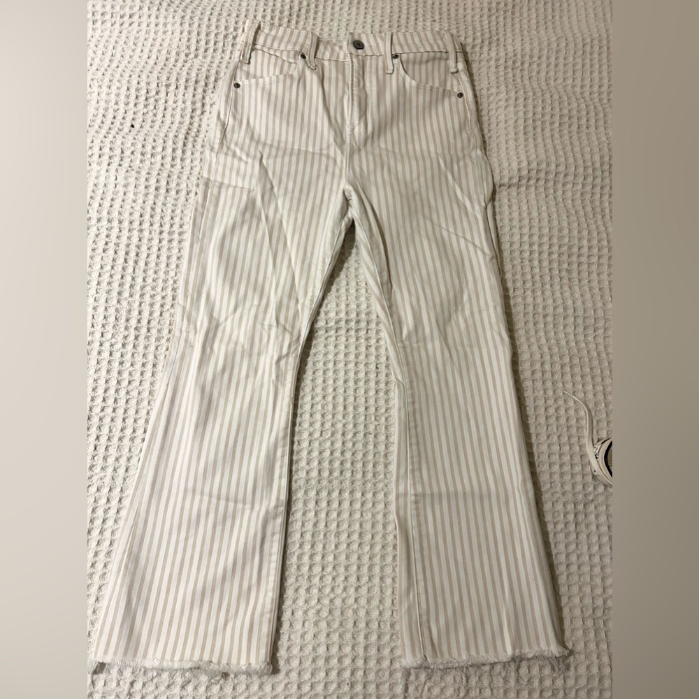 Abercrombie & Fitch High-Rise Striped Ankle Flared Jeans